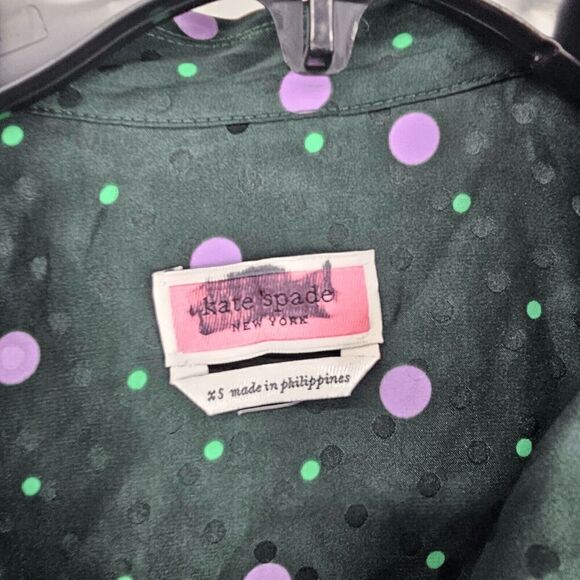 Kate Spade Pine Forest Green Pop Dots Blouse Size XS Silk Blend - Picture 12 of 15
